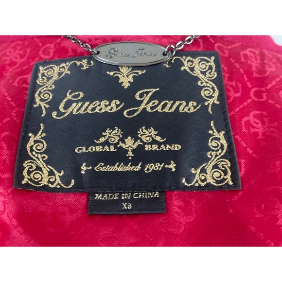 Guess Jeans Womens Red Hooded Peacoat Jacket With Button Accents & Pockets Sz XS - Picture 8 of 10